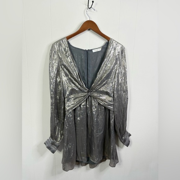 Ramy Brook Elise Metallic Party Silk Mini Dress in Platinum Sz 4 - Picture 4 of 10